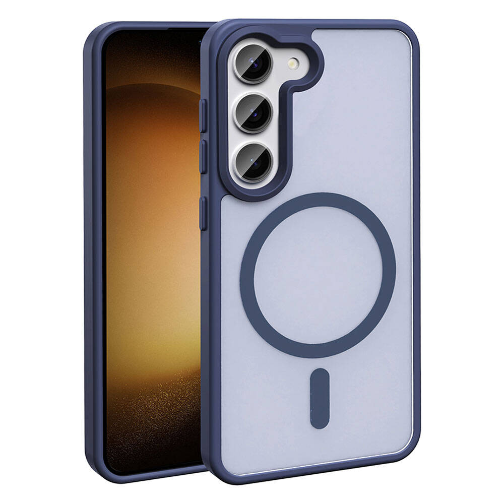 Galaxy S23 Kılıf M-safe Şarj Özellikli Mat Arka Yüzey Zore Sio Kapak Lacivert