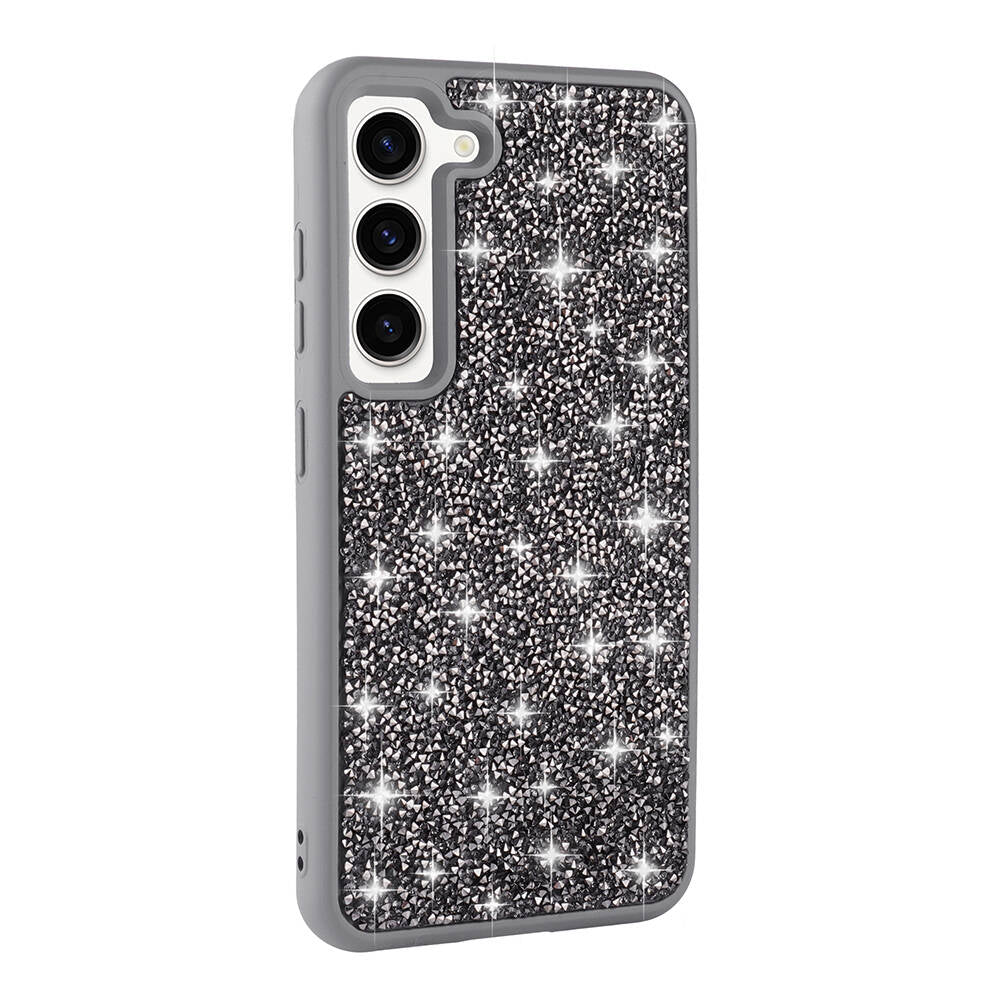 Galaxy S23 Kılıf Parlak Taşlı Tasarım Zore Pırlanta Kapak Gri
