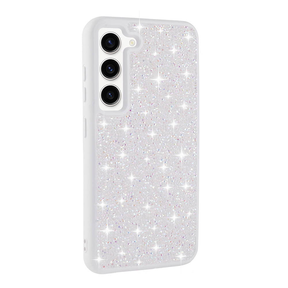 Galaxy S23 Kılıf Parlak Taşlı Tasarım Zore Pırlanta Kapak Beyaz