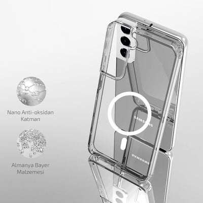 Galaxy S23 Plus Kılıf M-safe Şarj Özellikli Şeffaf Sert PC Zore Embos Kapak Renksiz
