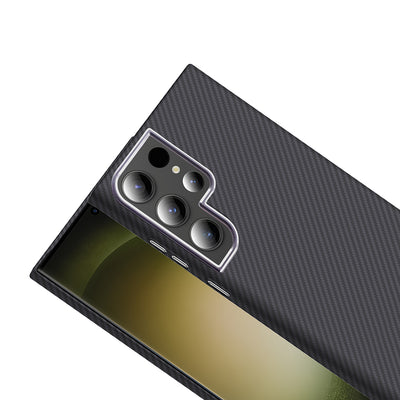Galaxy S23 Ultra Kılıf M-safe Şarj Özellikli Karbon Fiber Görünümlü Zore Gros Kapak Siyah-Lacivert