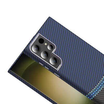 Galaxy S23 Ultra Kılıf M-safe Şarj Özellikli Karbon Fiber Görünümlü Zore Gros Kapak Desert Titanyum