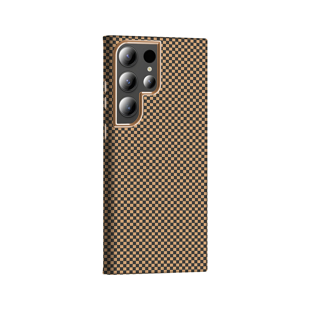 Galaxy S23 Ultra Kılıf M-safe Şarj Özellikli Karbon Fiber Görünümlü Zore Gros Kapak Desert Titanyum