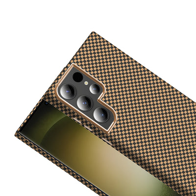 Galaxy S23 Ultra Kılıf M-safe Şarj Özellikli Karbon Fiber Görünümlü Zore Gros Kapak Desert Titanyum