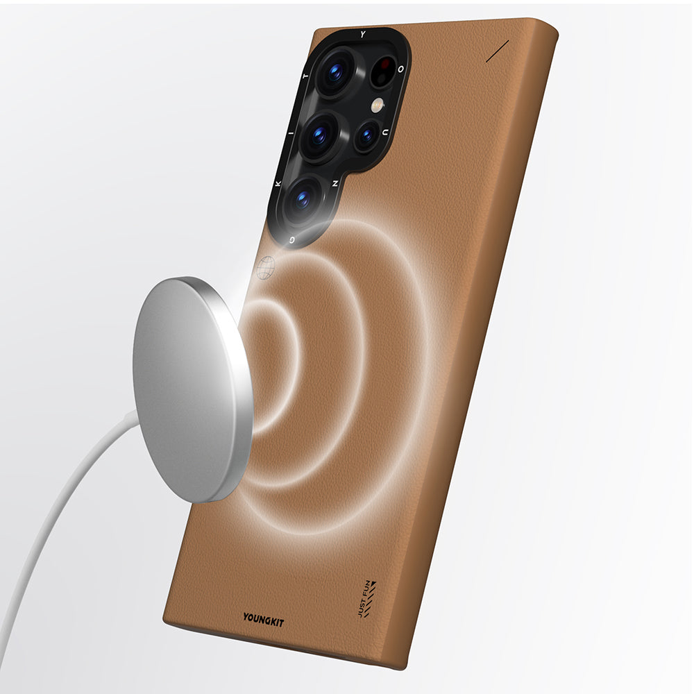 Galaxy S23 Ultra Kılıf M-safe Şarj Özellikli Basit Mat Deri Desenli Youngkit Tech Fashion Serisi Kılıf