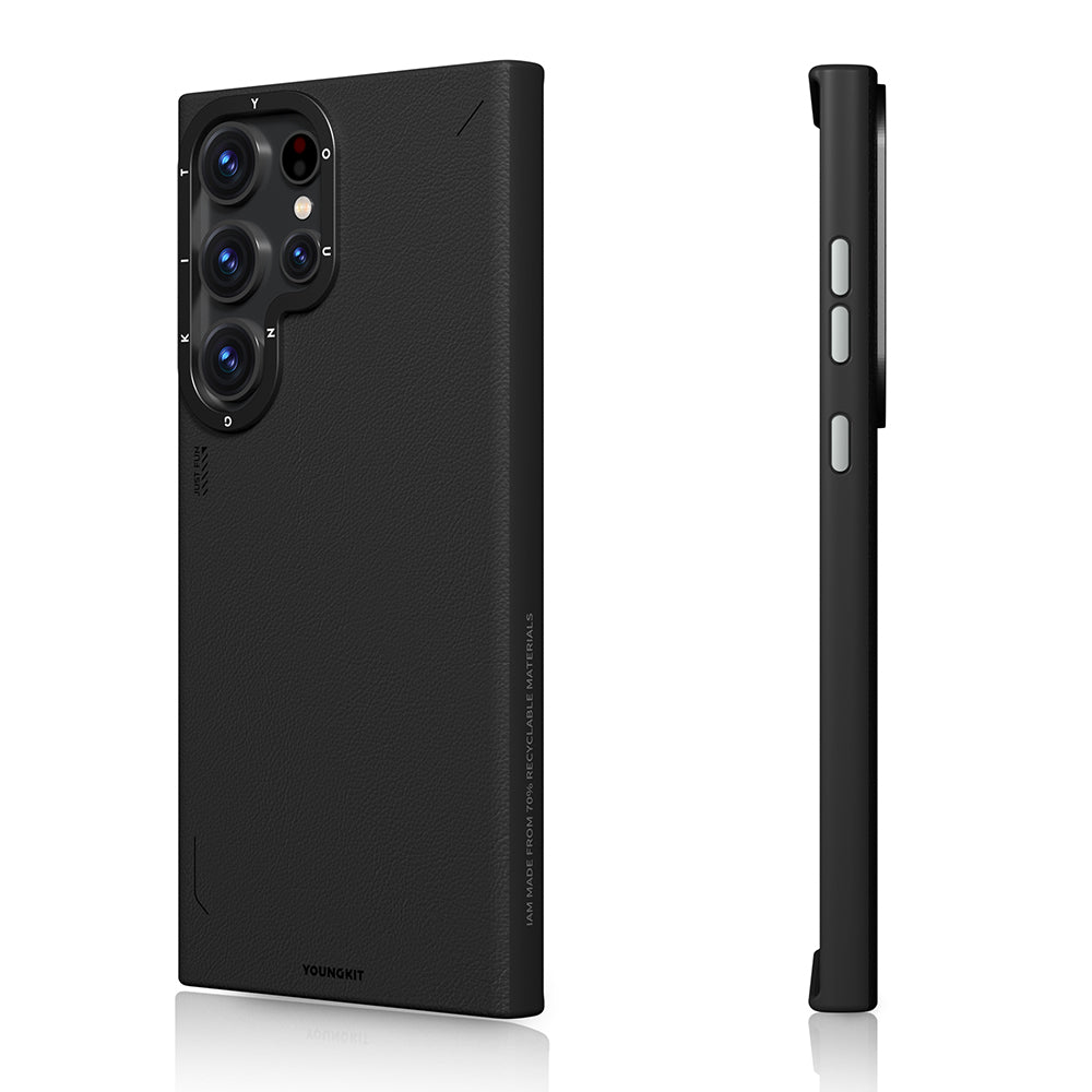 Galaxy S23 Ultra Kılıf M-safe Şarj Özellikli Basit Mat Deri Desenli Youngkit Tech Fashion Serisi Kılıf