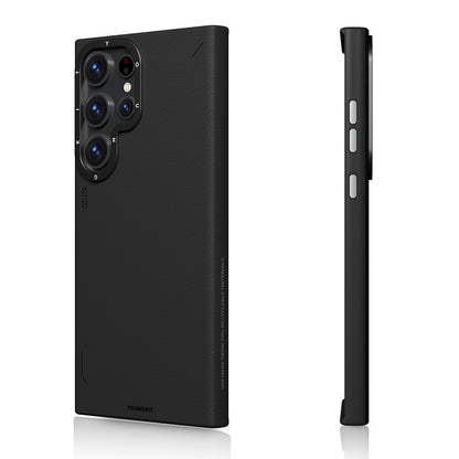 Galaxy S23 Ultra Kılıf M-safe Şarj Özellikli Basit Mat Deri Desenli Youngkit Tech Fashion Serisi Kılıf