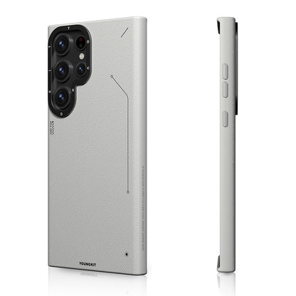 Galaxy S23 Ultra Kılıf M-safe Şarj Özellikli Basit Mat Deri Desenli Youngkit Tech Fashion Serisi Kılıf