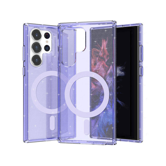 Galaxy S23 Ultra Kılıf M-safe Şarj Özellikli Parlayan Simli Saydam Renkli Zore Allstar Kılıf