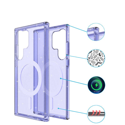 Galaxy S23 Ultra Kılıf M-safe Şarj Özellikli Parlayan Simli Saydam Renkli Zore Allstar Kılıf