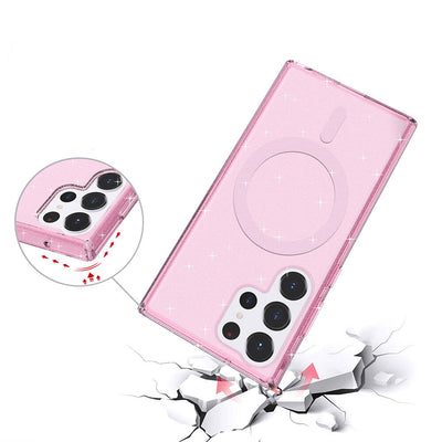 Galaxy S23 Ultra Kılıf M-safe Şarj Özellikli Parlayan Simli Saydam Renkli Zore Allstar Kılıf