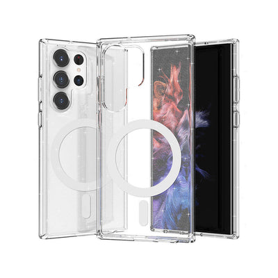 Galaxy S23 Ultra Kılıf M-safe Şarj Özellikli Parlayan Simli Saydam Renkli Zore Allstar Kılıf