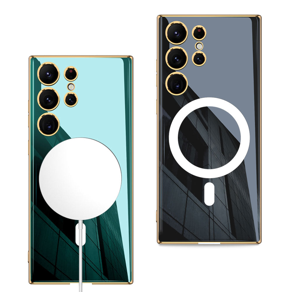 Galaxy S23 Ultra Kılıf Wireless Şarj Özellikli Kenarları Elektroplating Kaplama Aynalı Zore Kent Kılıf