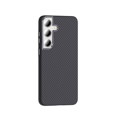 Galaxy S24 FE Kılıf M-safe Şarj Özellikli Karbon Fiber Görünümlü Zore Gros Kapak Gri-Siyah
