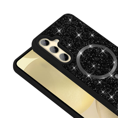 Galaxy S24 FE Kılıf Pırlanta Tasarımlı M-safe Şarj Özellikli Zore Mozaik Silikon Kapak Titanyum-Gri
