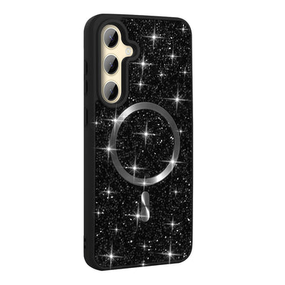 Galaxy S24 FE Kılıf Pırlanta Tasarımlı M-safe Şarj Özellikli Zore Mozaik Silikon Kapak Desert Titanyum