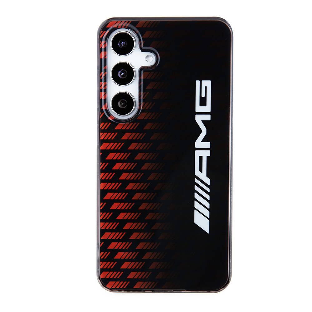 Galaxy S24 Kılıf AMG Orjinal Lisanslı Çift Katmanlı Büyük Logolu Dörtgen Şerit Desenli Kapak Siyah