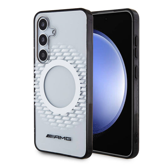 Galaxy S24 Kılıf AMG Orjinal Lisanslı M-safe Şarj Özellikli Eşkenar Dörtgen Desenli Transparan Kılıf