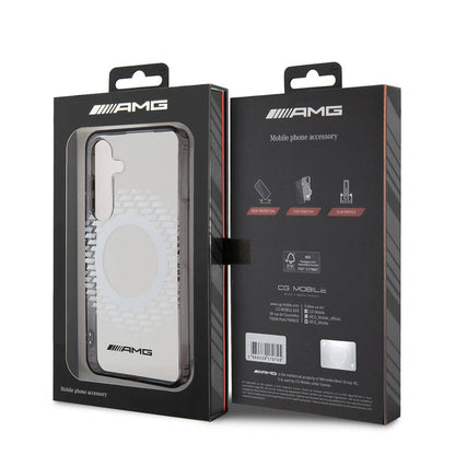 Galaxy S24 Kılıf AMG Orjinal Lisanslı M-safe Şarj Özellikli Eşkenar Dörtgen Desenli Transparan Kılıf