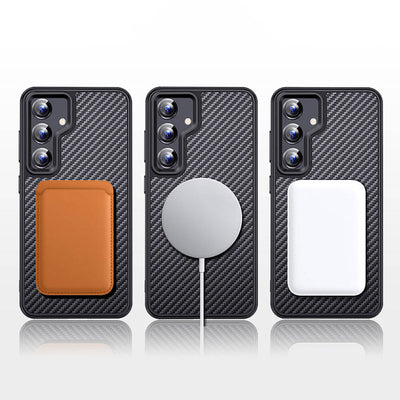 Galaxy S24 Kılıf Aramid Karbon Fiber Magsafe Özellikli Wlons Radison Kapak Siyah
