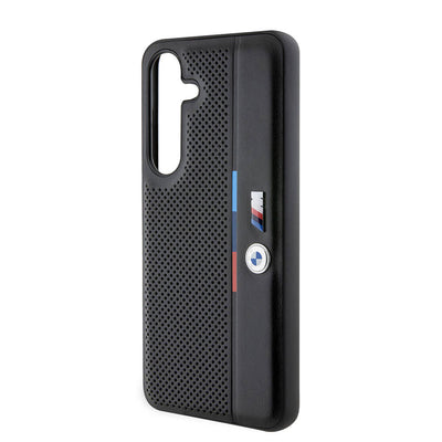 Galaxy S24 Kılıf BMW Orjinal Lisanslı M Logolu Üç Renk Çizgili Delikli Detail Line Kapak Siyah