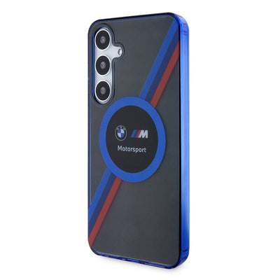 Galaxy S24 Kılıf BMW Orjinal Lisanslı M Logolu Üç Renk Çizgili Motorsport Circle Kapak Siyah
