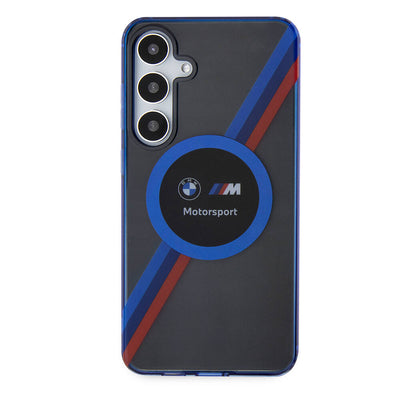 Galaxy S24 Kılıf BMW Orjinal Lisanslı M Logolu Üç Renk Çizgili Motorsport Circle Kapak Siyah