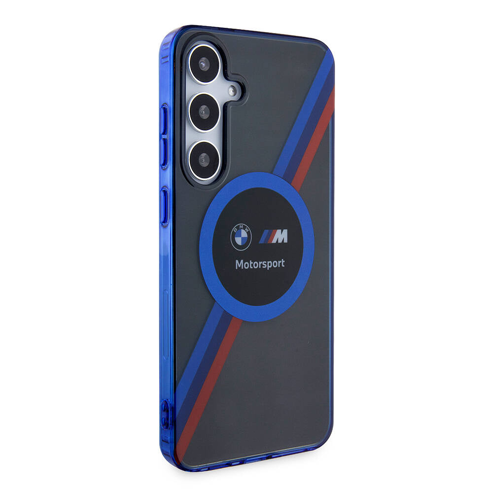 Galaxy S24 Kılıf BMW Orjinal Lisanslı M Logolu Üç Renk Çizgili Motorsport Circle Kapak Siyah