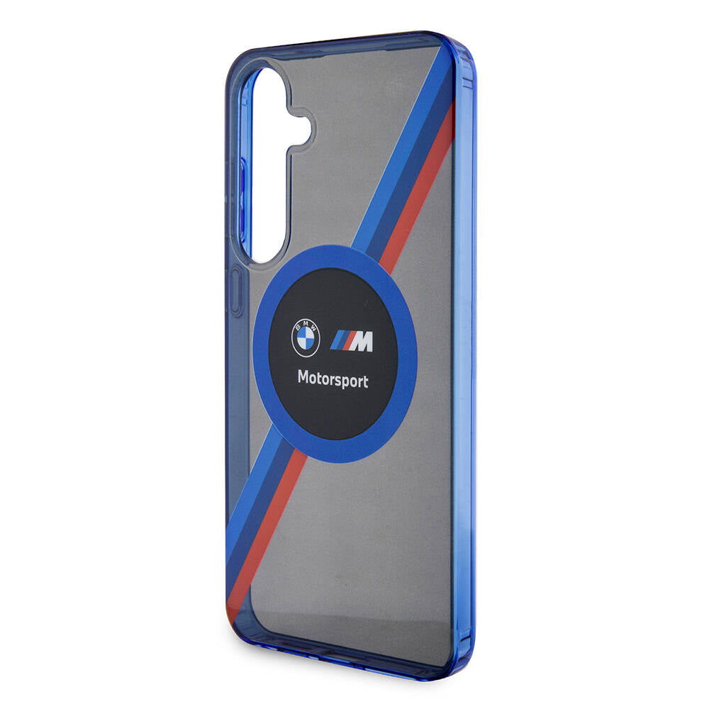 Galaxy S24 Kılıf BMW Orjinal Lisanslı M Logolu Üç Renk Çizgili Motorsport Circle Kapak Siyah