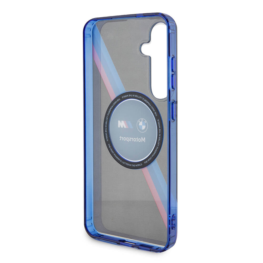 Galaxy S24 Kılıf BMW Orjinal Lisanslı M Logolu Üç Renk Çizgili Motorsport Circle Kapak Siyah
