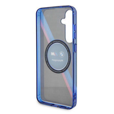 Galaxy S24 Kılıf BMW Orjinal Lisanslı M Logolu Üç Renk Çizgili Motorsport Circle Kapak Siyah