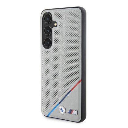 Galaxy S24 Kılıf BMW Orjinal Lisanslı M-safe Şarj Özellikli M Logolu Üç Çizgili Delikli Deri Kılıf