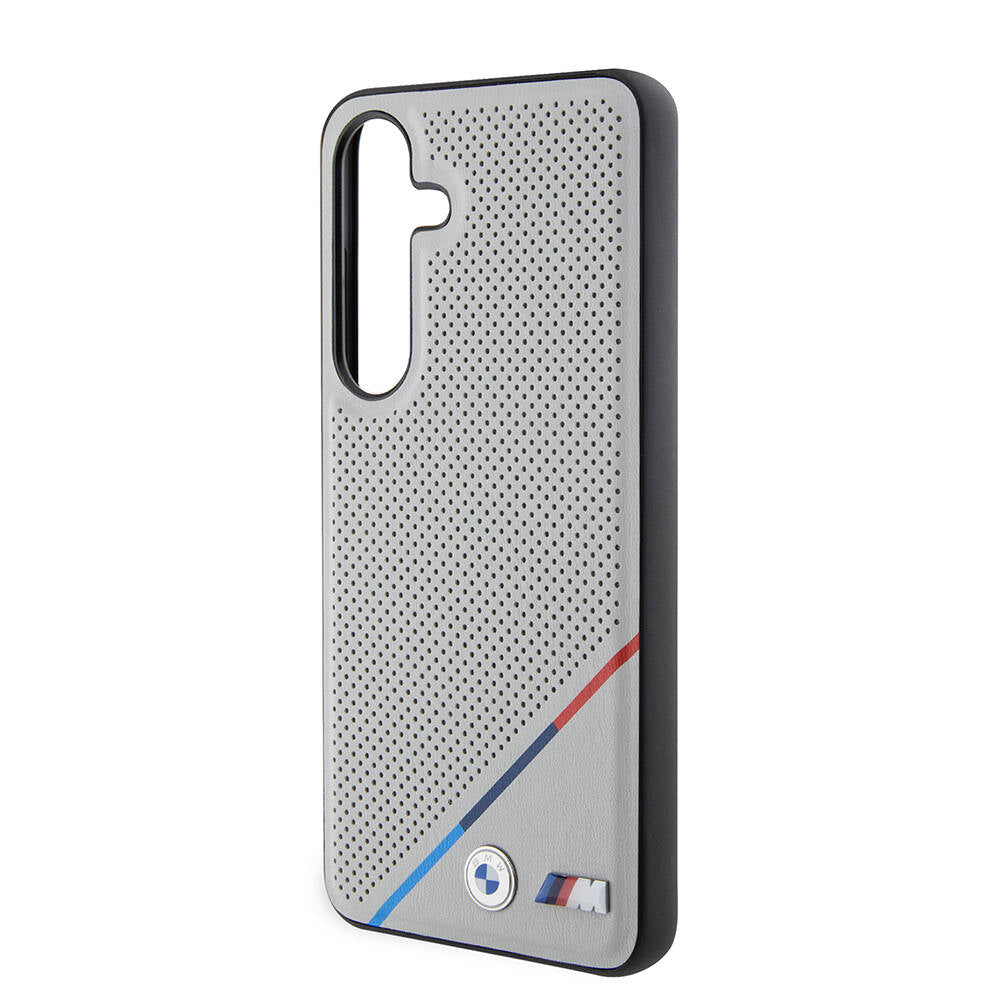 Galaxy S24 Kılıf BMW Orjinal Lisanslı M-safe Şarj Özellikli M Logolu Üç Çizgili Delikli Deri Kılıf