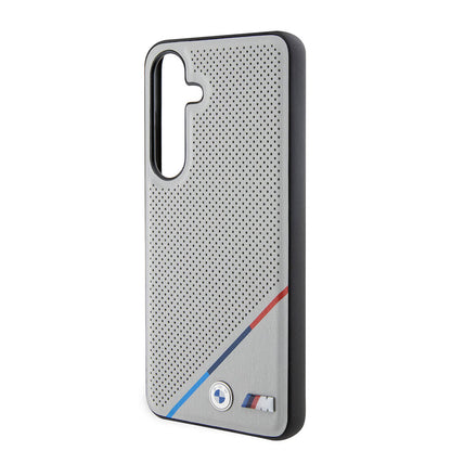Galaxy S24 Kılıf BMW Orjinal Lisanslı M-safe Şarj Özellikli M Logolu Üç Çizgili Delikli Deri Kılıf