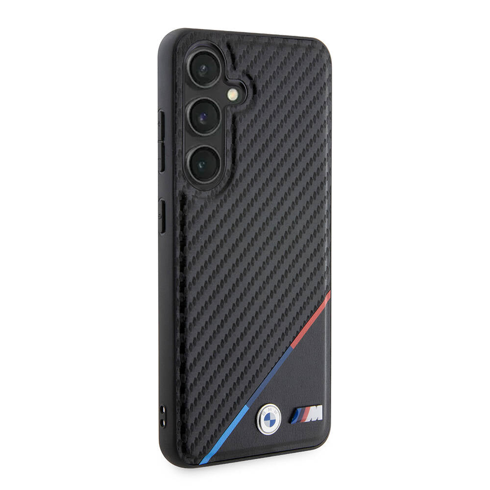 Galaxy S24 Kılıf BMW Orjinal Lisanslı M-safe Şarj Özellikli M Logolu Üç Çizgili PU Karbon Kılıf
