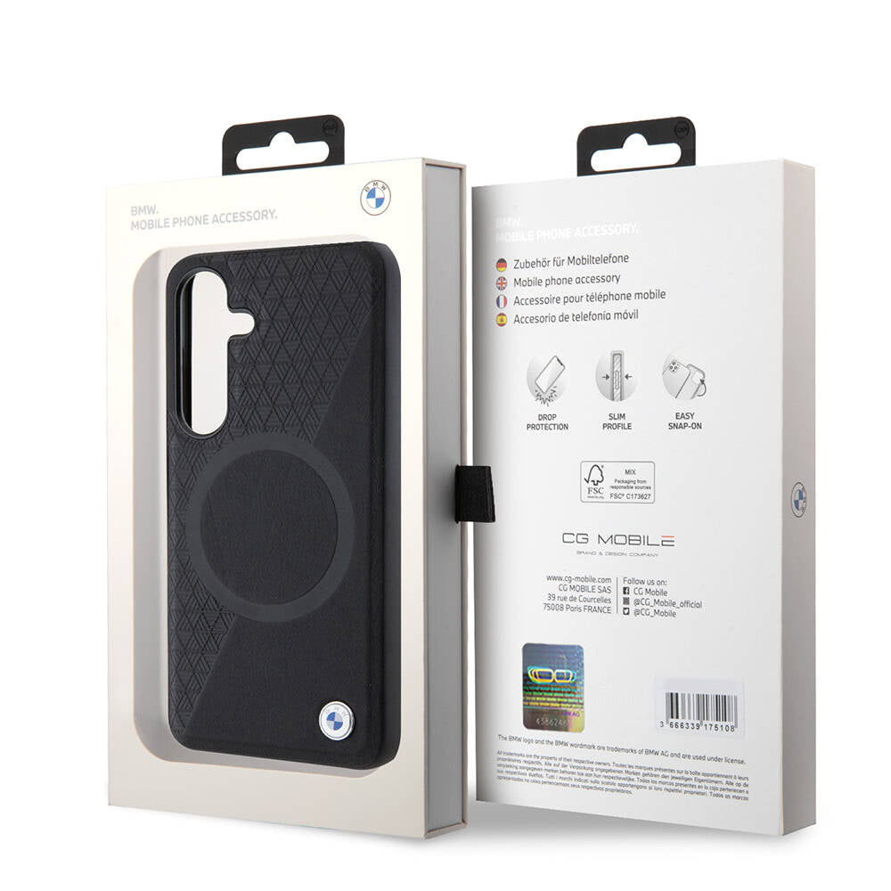 Galaxy S24 Kılıf BMW Orjinal Lisanslı Magsafe Şarj Özellikli Yarım Dokulu Circle Leather Kapak Siyah