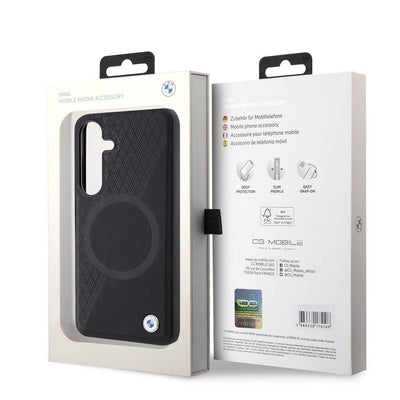 Galaxy S24 Kılıf BMW Orjinal Lisanslı Magsafe Şarj Özellikli Yarım Dokulu Circle Leather Kapak Siyah