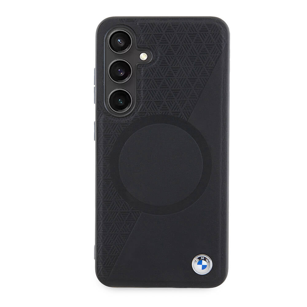 Galaxy S24 Kılıf BMW Orjinal Lisanslı Magsafe Şarj Özellikli Yarım Dokulu Circle Leather Kapak Siyah