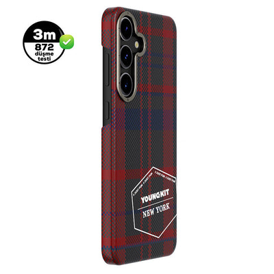 Galaxy S24 Kılıf Ekose Desenli Youngkit Gezhi Serisi Kapak Kahverengi
