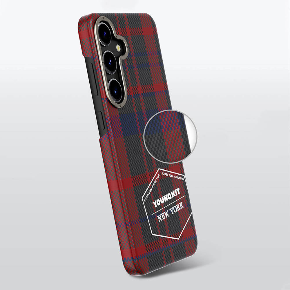 Galaxy S24 Kılıf Ekose Desenli Youngkit Gezhi Serisi Kapak Mavi