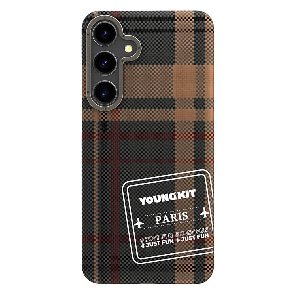 Galaxy S24 Kılıf Ekose Desenli Youngkit Gezhi Serisi Kapak Kahverengi