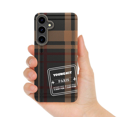 Galaxy S24 Kılıf Ekose Desenli Youngkit Gezhi Serisi Kapak Kahverengi