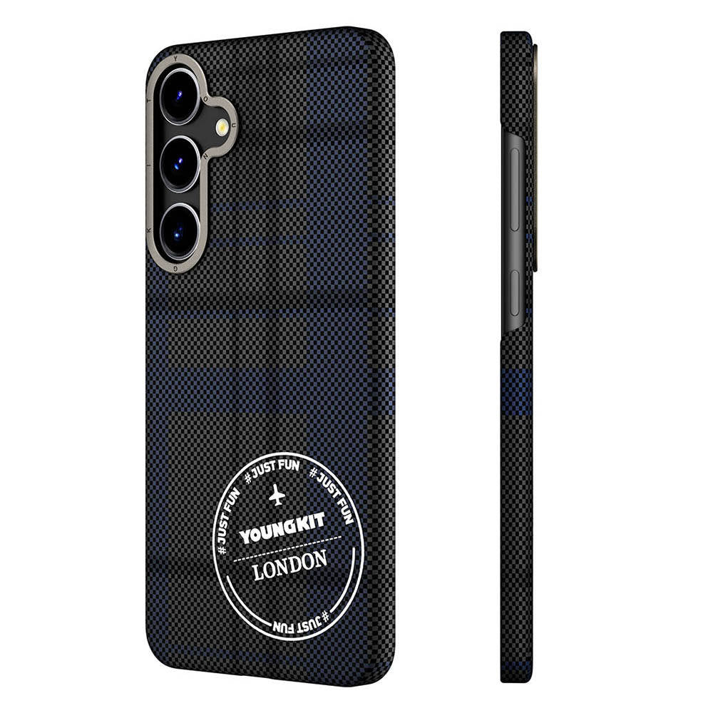 Galaxy S24 Kılıf Ekose Desenli Youngkit Gezhi Serisi Kapak Mavi