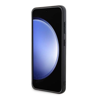 Galaxy S24 Kılıf Guess Orjinal Lisanslı 4G Desenli Üçgen Logolu Standlı Deri Kapak Siyah
