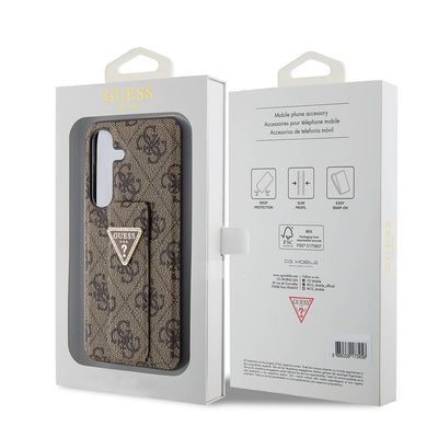 Galaxy S24 Kılıf Guess Orjinal Lisanslı 4G Desenli Üçgen Logolu Standlı Deri Kapak Kahverengi