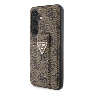Galaxy S24 Kılıf Guess Orjinal Lisanslı 4G Desenli Üçgen Logolu Standlı Deri Kapak Siyah
