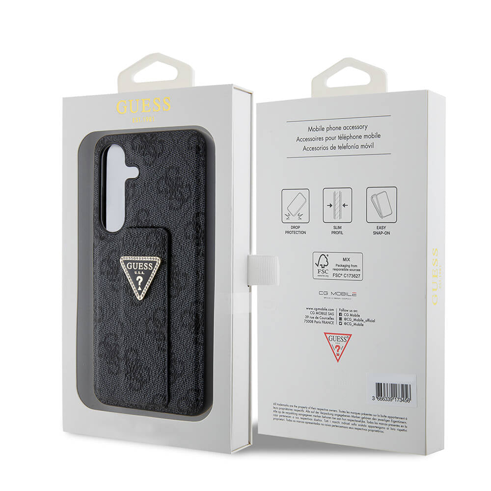 Galaxy S24 Kılıf Guess Orjinal Lisanslı 4G Desenli Üçgen Logolu Standlı Deri Kılıf