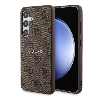 Galaxy S24 Kılıf Guess Orjinal Lisanslı M-safe Şarj Özellikli PU Halkalı 4G Desenli Yazı Logolu Kılıf