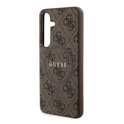 Galaxy S24 Kılıf Guess Orjinal Lisanslı Magsafe Şarj Özellikli PU Halkalı 4G Desenli Yazı Logolu Kapak Siyah