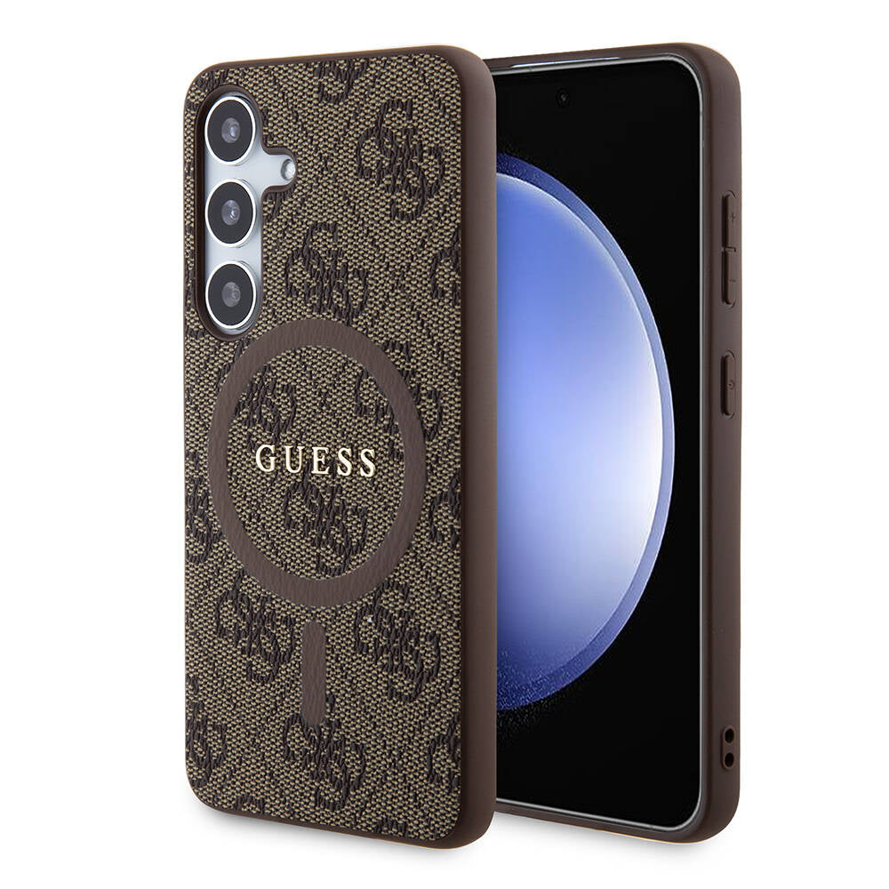 Galaxy S24 Kılıf Guess Orjinal Lisanslı M-safe Şarj Özellikli PU Halkalı 4G Desenli Yazı Logolu Kılıf
